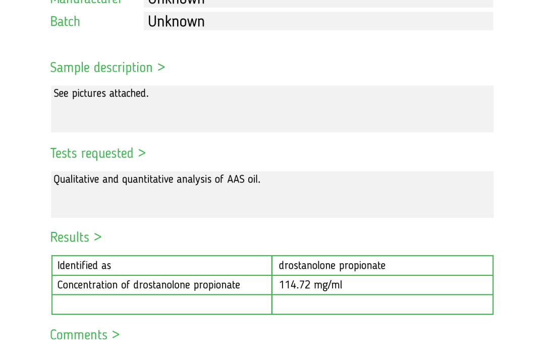 Labbresultat Masteron P 100mg