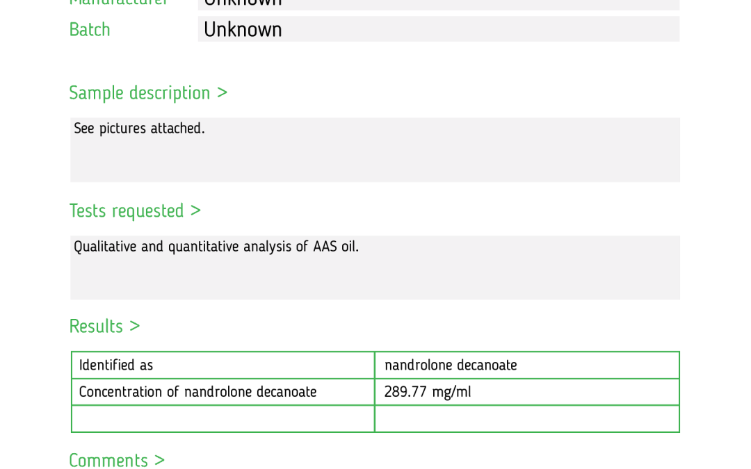 Labbresultat Nandrolone D 300mg