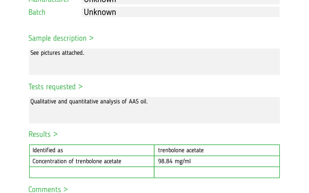 Labbresultat Trenbolone A 100mg